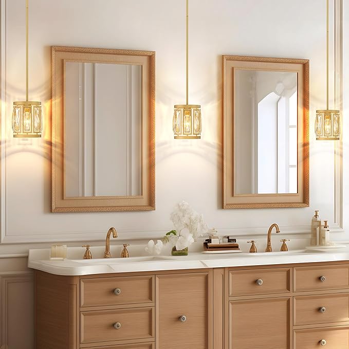 3-Pack Pendant Light Fixtures with K9 Crystals, Kitchen Island Lighting, Dining Room Light Fixture, Mini Chandelier for Kitchen Lights Ceiling, Foyer Lighting Fixtures, Gold Light Fixture