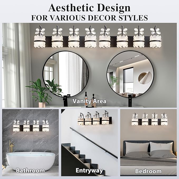 Bathroom Lights Over Mirror - Makeup Lighting Black - Bathroom Vanity Light with Acrylic Shades for Bath, Makeup Desk, Farmhouse, Hallway, 4-Light
