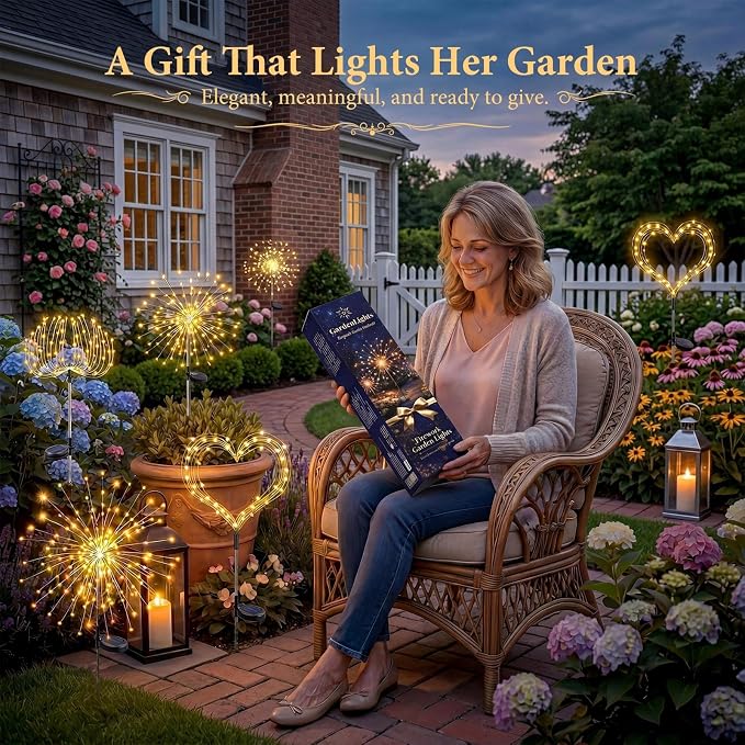 Solar Firework Lights, 10 Pack 120 LEDs 8 Lighting Modes Twinkle Solar Garden Lights Outdoor Waterproof for Yard Patio Walkway Pathway Party Wedding Balcony Decorative- Warm White