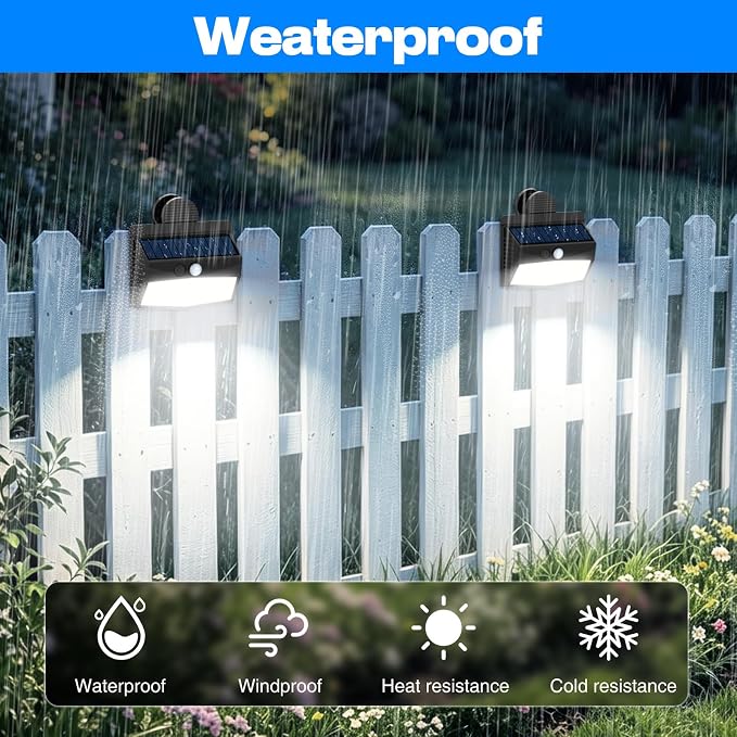 Peasur 4 Pack 138 LED Clip On Solar Lights Outdoor, Motion Sensor Lights with 3 Modes, Solar Security Light Waterproof for Outside Fence, Deck, Gutter, Camping
