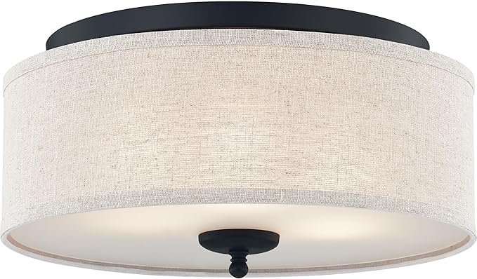 Quoizel Blanche 16" Flush Mount Ceiling Light with Premium Fabric Shade, Matte Black, ETL Damp Rated for Kitchen or Bath