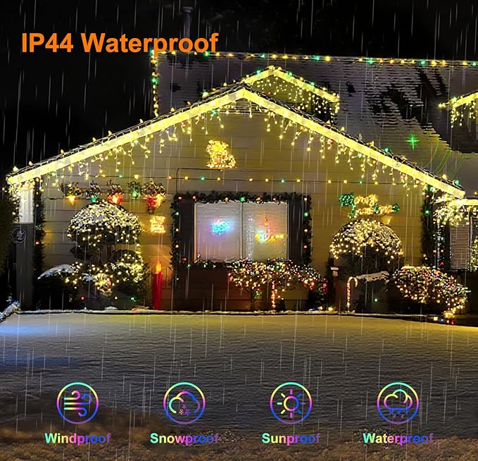 LED Icicle Lights for Outdoor Christmas Decorations,32.8Ft 400 LEDs Color Changing Christmas Fairy Light,APP & Remote Control,17 Lighting Modes,Plug in RGB hanging Curtain Lights for Xmas Party
