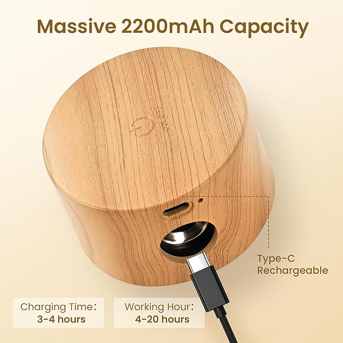 LED Wall Mounted Lamps, Battery Operated Rechargeable Wall Lights, 3CCT & Dimmable, 360°Rotation with Magnetic Ball, Cordless Wall Sconces for Picture Bedside Bedroom Reading, Wood-2 Pack