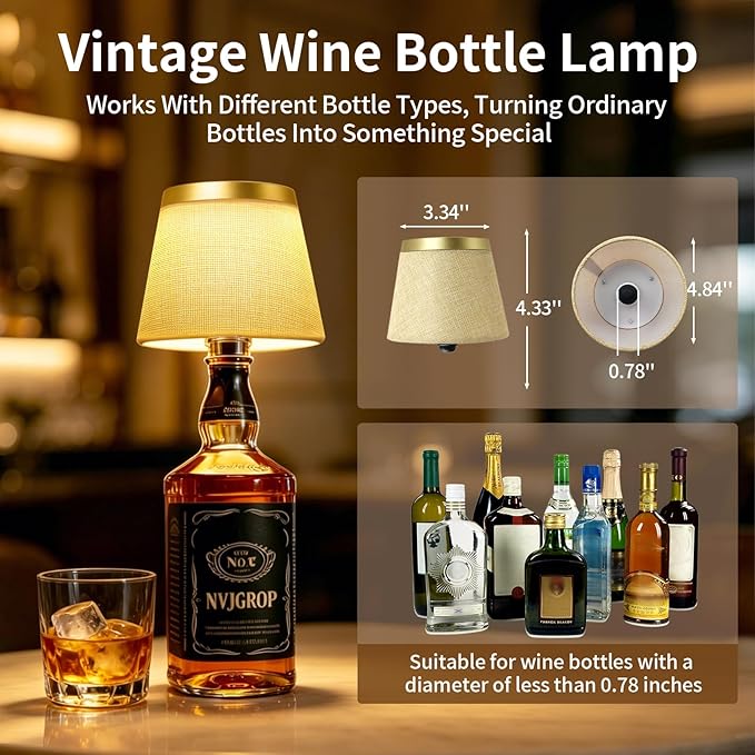 Wireless Bottle Lamp,Rechargeable RGB Linen Bottle Stopper Lam Have 6000mAh Battery Continuous Use for 20-60 Hours，Suitable for Bedrooms Bars Living Rooms Table（2 Pack）.