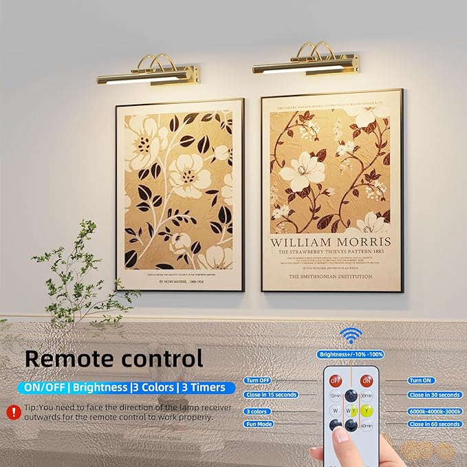 Picture Light,Wireless Rechargeable Gallery Light with Remote,5000mAh Dimmable Painting Rechargeable Picture Lights for Wall,12 inch Metal Picture Lights for Art,Paintings,Mirror,Gold