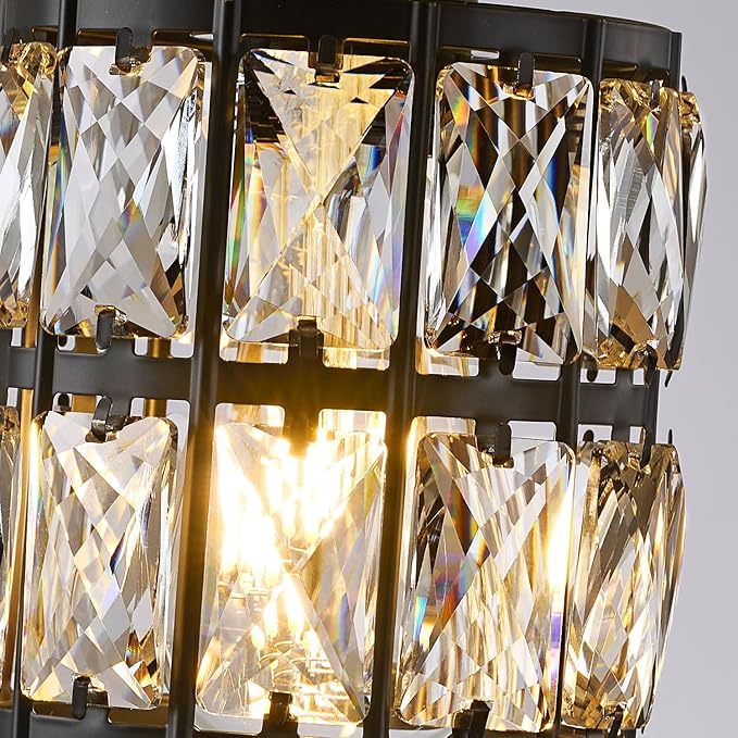 Black Hallway Light Fixtures, Modern Semi Flush Mount Ceiling Light, 1-Light Crystal Chandelier for Bedroom, Hallway Light Fixture Ceiling Mount for Kitchen, Entryway