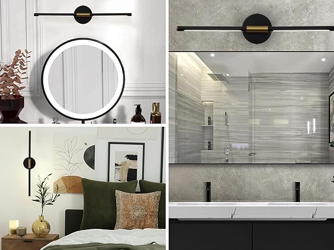 COTULIN 360° Rotatable LED Vanity Light Bar for Bathroom,24 Inch Black Gold Light Fixtures Over Mirror,Modern Bathroom Sconces Wall Lighting 4000K 8W Picture Light