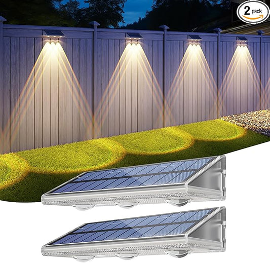 YiLaie Solar Fence Lights Outdoor with IP67 Waterproof, 3 Modes & Dusk to Dawn Auto ON/Off Solar Power Wall Mount Solar Lights for Outside Fence Wall Deck Gate (2 Pack)
