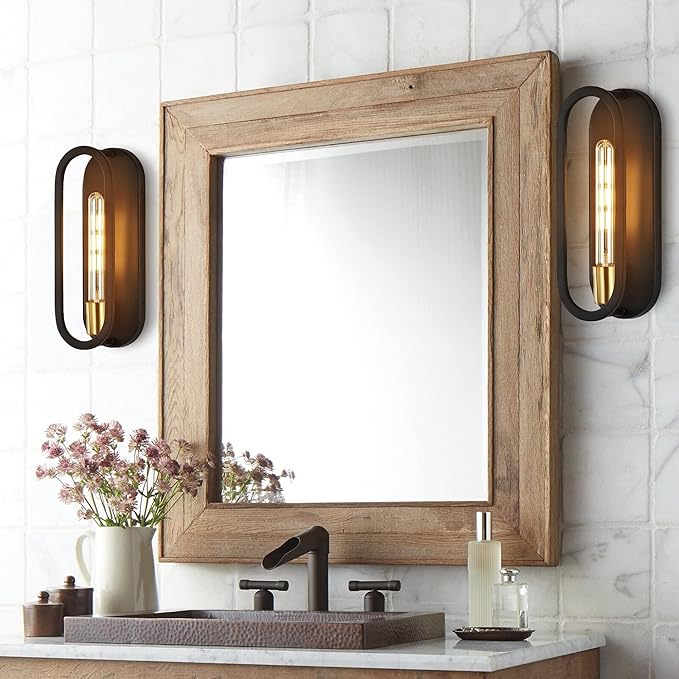JONATHAN Y 4.75" Black/Brass Gold LED Wall Sconce, 1-Light Mid-Century Lamp for Bathroom Vanity, Bedroom, Hallway, Dimmable Bohemian Metal Fixture, LED Bulb Included (JYL9917B)