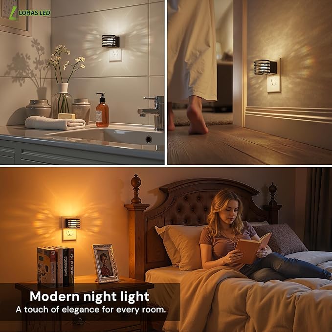 L LOHAS LED Night Lights Plug into Wall, 2 Pack 3CCT Night Light with Dusk to Dawn Sensor, Amber/3000K/5000K Color Changing Night-Lights, Adjustable Brightness, for Hallway Bedroom Home Decor