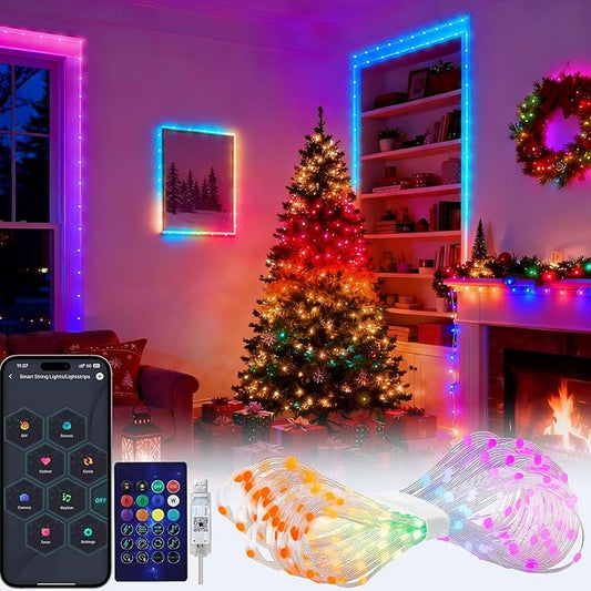 Smart Fairy String Lights, 33Ft DIY Twinkle Lights USB Port, Multicolor Warm White, App/Remote Control, 12 Modes &Music Sync for Bedroom,Party, Halloween, Indoor Christmas Tree Decor