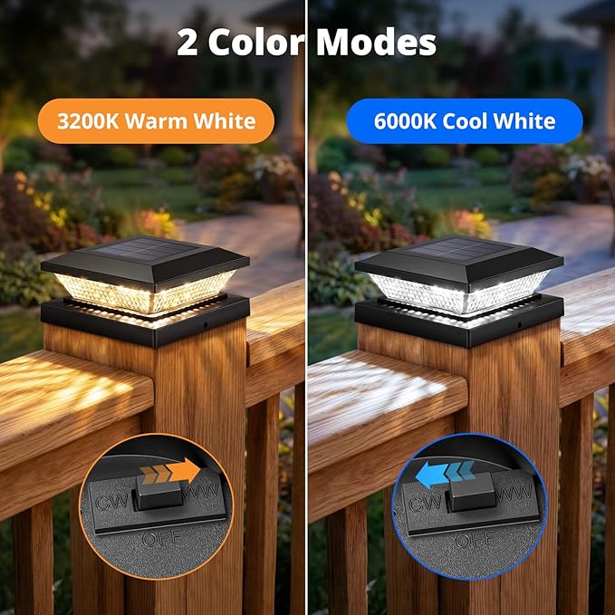 Mlambert 4x4 Solar Post Cap Lights Outdoor 12 Pack, Waterproof Solar Fence Light for Wooden/Vinyl Post, 2 Color Outside Deck Patio Porch Decor, Black