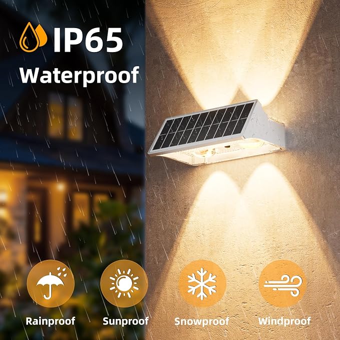 NIORSUN Solar Fence Lights Outdoor, 8 Pack Up and Down Waterproof Solar Wall Lights, Fence Lights with Lens, Warm & Cool White + RGB, Dusk to Dawn Lighting for Patio, Backyard, Pool, Railing (White)