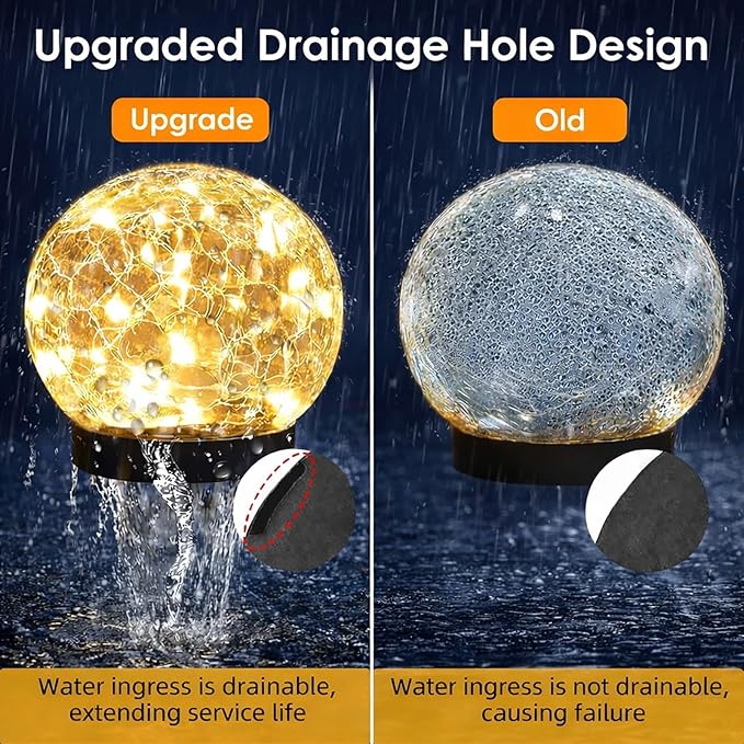 SyouHome Solar Garden Lights Outdoor Waterproof, 4 Pack LEDs Cracked Glass Ball Light, Ground Landscape Garden Decor, Solar Globe Decorative for Pathway/Patio/Lawn/Yard