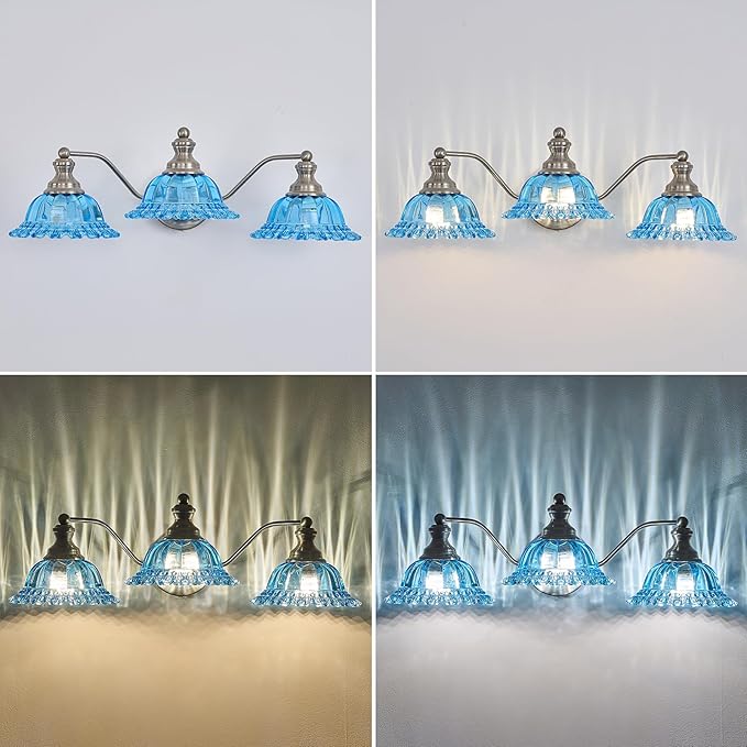 XIEDUN Brushed Nickel 3 Light Vanity Light Vintage Bathroom Vanity Light Fixture