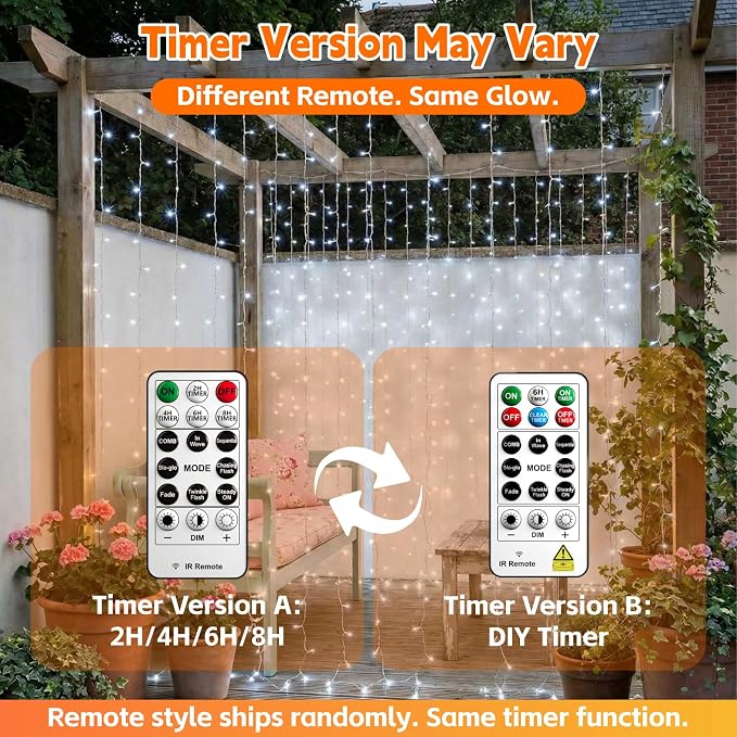Curtain Light for Bedroom, 200LED 6.6x6.6ft White Window Wall Hanging Fairy Curtain String Light, 8 Modes Remote Fairy String Lights Indoor for Wedding Party Home Garden Decorations
