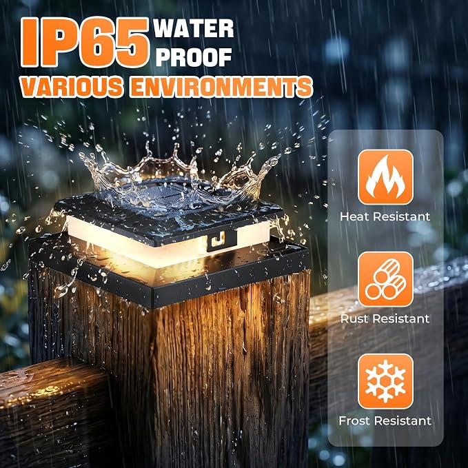 8 Pack Solar Post Cap Lights，Fence Post Solar Lights Fit for 4x4 5x5 6x6 Vinyl/Wooden Posts，2-in-1 Lighting Modes Waterproof Light for Deck Patio or Garden Decor
