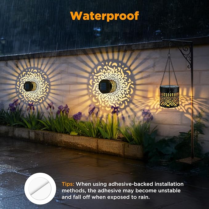Forlivese 2 Pack Decorative Solar Mandala Lights, Solar Fence Lights Outdoor, Hanging LED Solar Deck Step Wall Lights Waterproof for Yard, Garden, Patio, Backyard, Post Decor, Warm White