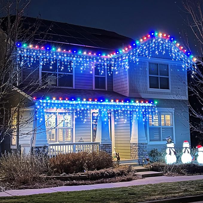 132ft Icicle Lights for Outside, Blue and White Christmas Lights Outdoor Indoor, 1280 LED Twinkle String Light with 240 Drops Curtain Light for Thanksgiving Room Home Wall Bedroom Window Decoration