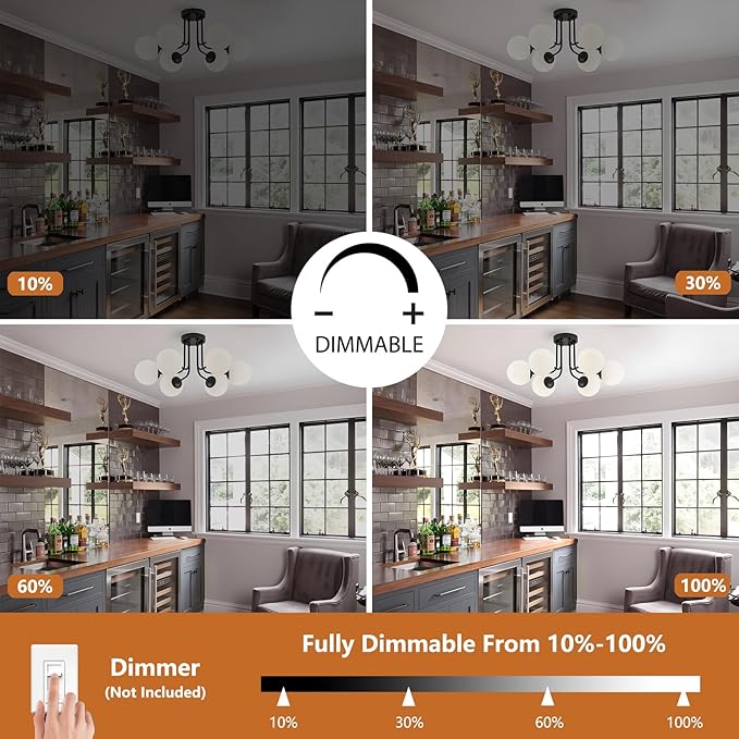 Modern Semi Flush Mount Ceiling Light 6-Light,Black White Glass Shade Semi Flush Mount Ceiling Light Sputnik Chandeliers for Bedroom Living Room Hallway Dining Room Lighting Fixture
