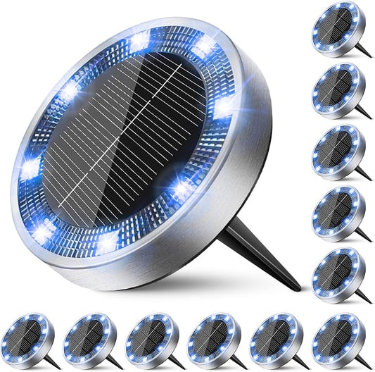 Peasur Solar Ground Lights Outdoor, 12 Pack Flat Solar Powered Disc Lights, IP68 Waterproof, Anti-Rust, Landscape Lighting for Pathway Garden Yard Lawn Walkway Landscape Driveway, Blue