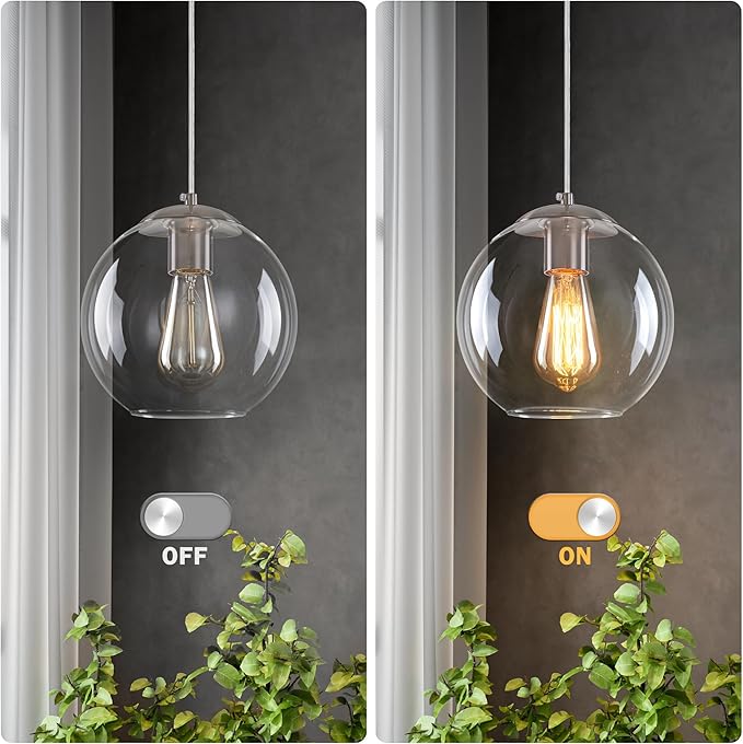 Globe Pendant Light, Modern Hanging Lighting Fixture, Classic Cluster Chandelier with Clear Glass Shades(Brushed Nickel, 1 Lights, 4.7 Inch)