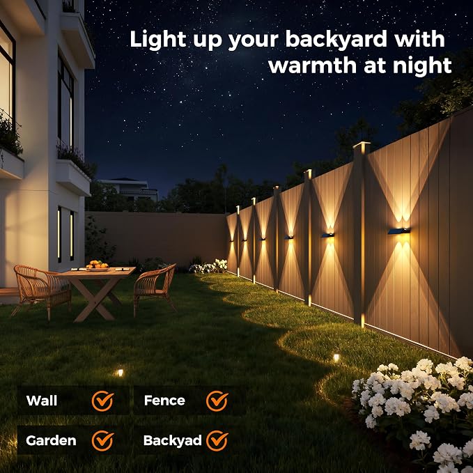 Solar Fence Lights Outdoor,Solar Up and Down Lights Garden Fence Wall Lights Solar Powered IP65 Waterproof 9 Colors 11 Modes RGB Fence Lighting for Patio/Backyard/Porch/Fence (8)