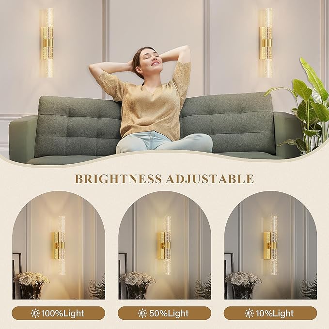camuucci Battery Operated Wall Sconces Set of 2 Rechargeable Battery Powered Wall Light with 12000mAh Not Hardwired Dimmable Wall Lamp Fixtures for Bedroom Living Room Gold 15.3 Inches