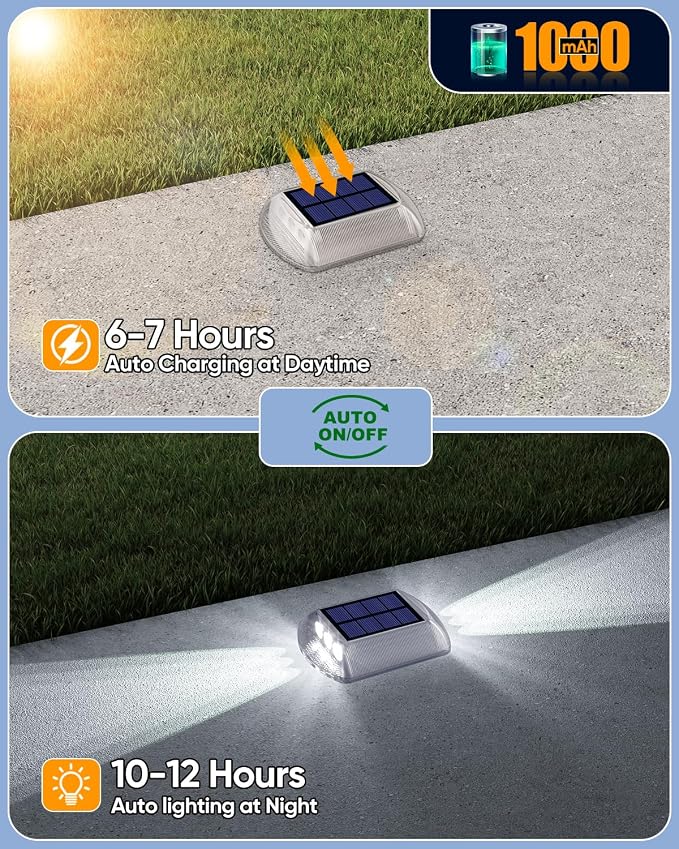 DetarZinLED Deck Lights Solar Powered, 12 Pack White Solar Pathway Driveway Light Outdoor IP68 Waterproof, Stick on & Screw Markers Deck Lights for Dock, Walkway, Sidewalk, Patio, Pool, Garden, Step