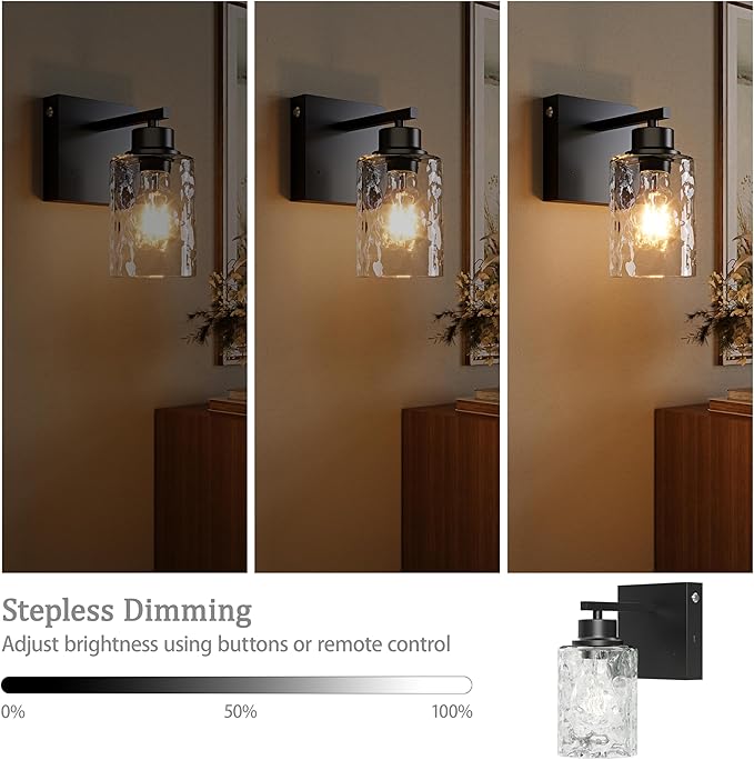 Rayogale Battery Operated Wall Sconce Set of 2, Black Wireless Wall Lights with Timer Function, Easy Install Dimmable Rechargeable Wall Lamps for Living Room, Bedroom, Hallway, Entryway Decor 3000K