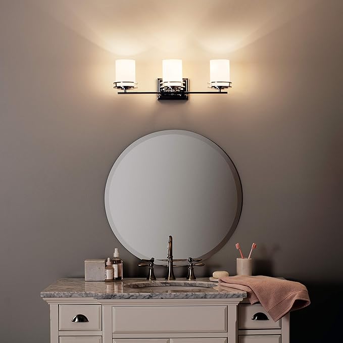 Kichler Hendrik 24" 3 Light Vanity Light with Satin Etched Cased Opal Glass Chrome