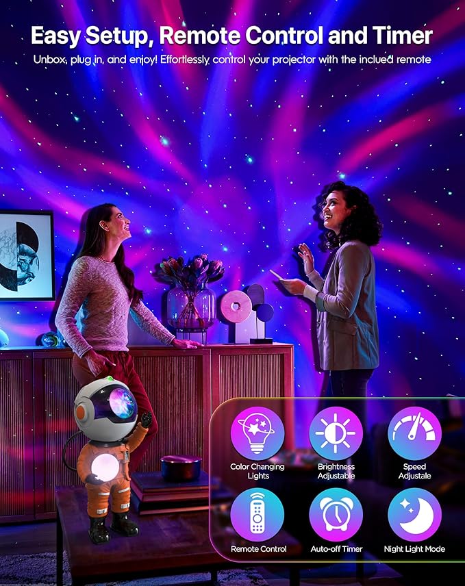 Rossetta Astronaut Galaxy Projector, Star Projector for Bedroom, LED Night Light for Kids Room with Timer and Remote, Room Decor Aesthetic, Party, Gifts for Adults, Teens, Birthday, Valentines Day