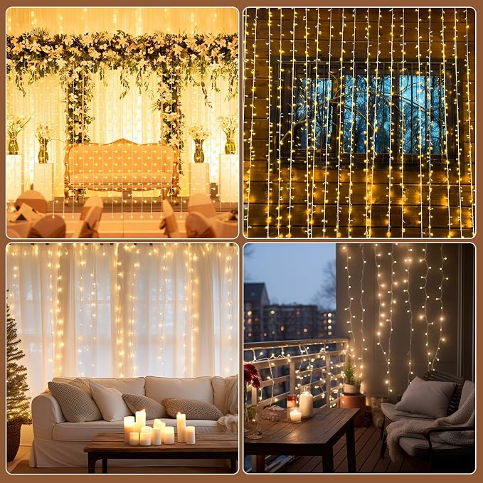 Aurelema 900 LED 30 x 9.5 Ft Christmas Curtain Lights 8 Modes Outdoor Fairy Lights with Remote Plug in Hanging String Fairy Light Waterproof for Bedroom Wall Window Backdrop Wedding Christmas Decor