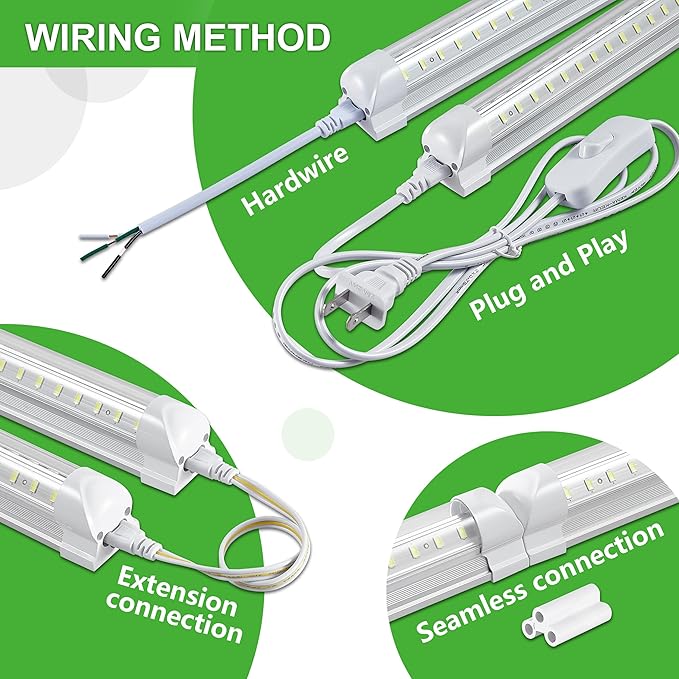 Skymoatled 4FT LED Shop Light, 50W 7500LM 6000K/White Super Bright, T8 Integrated Tube Light Fixture, Plug and Play, Linkable for Room, Garage, Workbench, Under Cabinet (2 Pack)