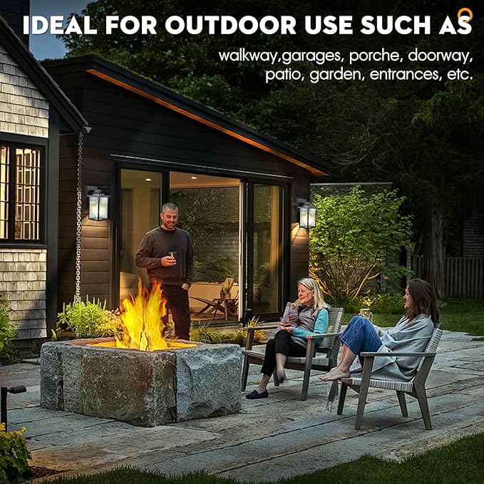 2 Pack Modern Farmhouse Outdoor Wall Lights,IP65 Waterproof & All-Metal Build,Textured Tempered Glass for Soft, Elegant Glow for Porch, Garage, Front Door