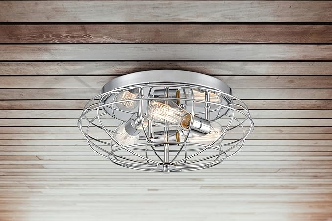 Innovations Lighting 510-3C-PC Providence 3-Light Dimmable Flush Mount Ceiling Light Fixture with Metal Guard Cage for Hallway, Kitchen, Bedroom, Bathroom, Closet, or Office - 15'' - Polished Chrome