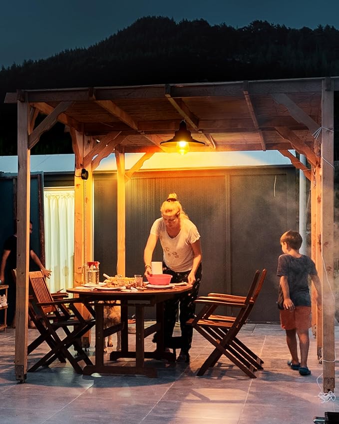 Solar Pendant Light Indoor Outdoor, Solar Shed Light IP65 Waterproof Metal Powered Hanging Chandelier, Gazebo Lights with Pull Cord for Garden, Chicken Coop, Gazebo, Barn