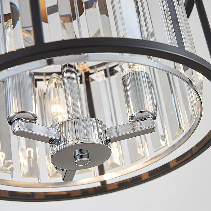 AGV LIGHTING CL005BB K9 Crystal Semi Flush Mount Ceiling Light Fixture, Modern Design, E12 Base 3-Lights, D13 x H15, Chrome & Matte Black Finish Metal Frame