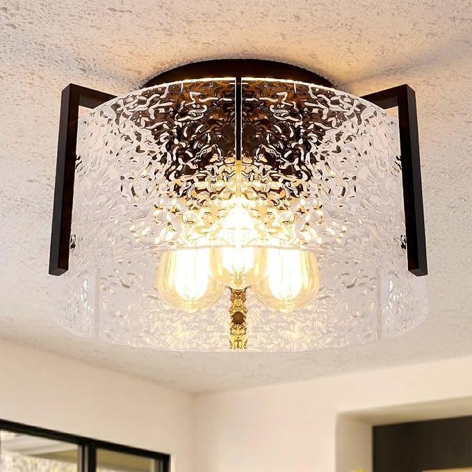 Bektas Semi Flush Mount Ceiling Light, Hallway Light Fixture,Entryway Light,Modern Bedroom Lampe,Metal Light Fixtures,Lighting Fixture Flush Mount for Kitchen Bathroom Dining Room (Black, 3-Light)