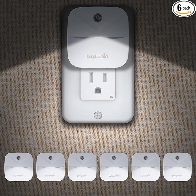 LuxLumin LED Night Lights Plug into Wall with Dusk-to-Dawn Sensor, Automatically Turn on and Off,Night Light for Kids,Bedroom,Bathroom,Stairs, White, 6 Packs