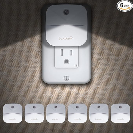 LuxLumin LED Night Lights Plug into Wall with Dusk-to-Dawn Sensor, Automatically Turn on and Off,Night Light for Kids,Bedroom,Bathroom,Stairs, White, 6 Packs