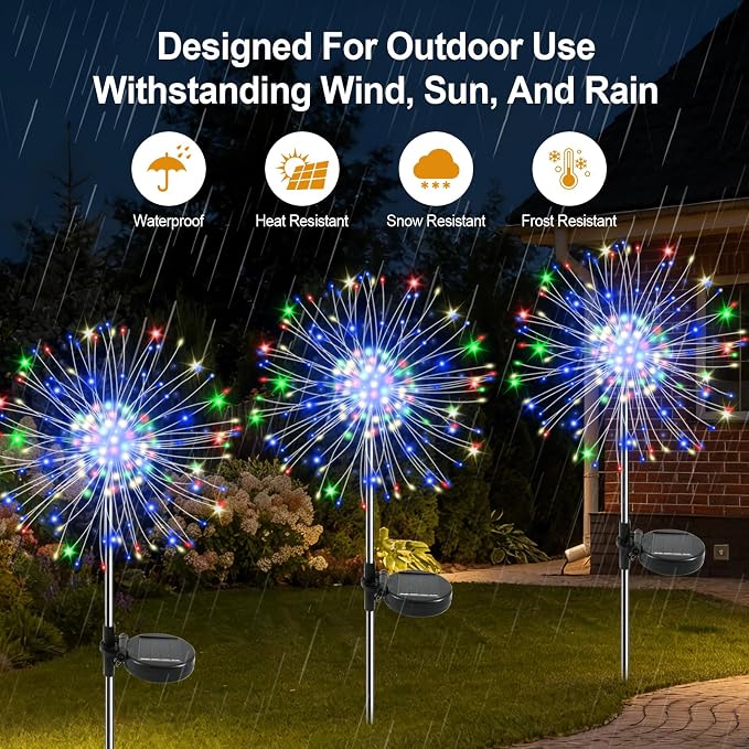 Solar Garden Lights Outdoor, 6 Pack 120 LED Twinkling Firework Lights Decorative with 2 Modes, Outdoor Waterproof Solar Starburst Light for Yard Pathway Planter Patio Decor, Multicolor