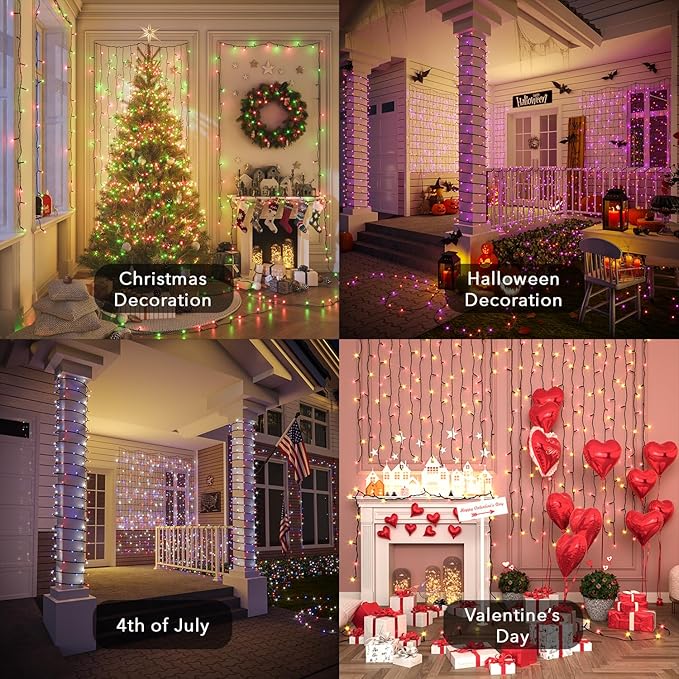 Color Changing Smart 4 of July String Lights, 66ft 200 LED RGB Lights with App & Remote Control, Timer, Music Sync, Dimmable Mini Lights for Valentine's Day Birthday Wedding Party Festival Decor