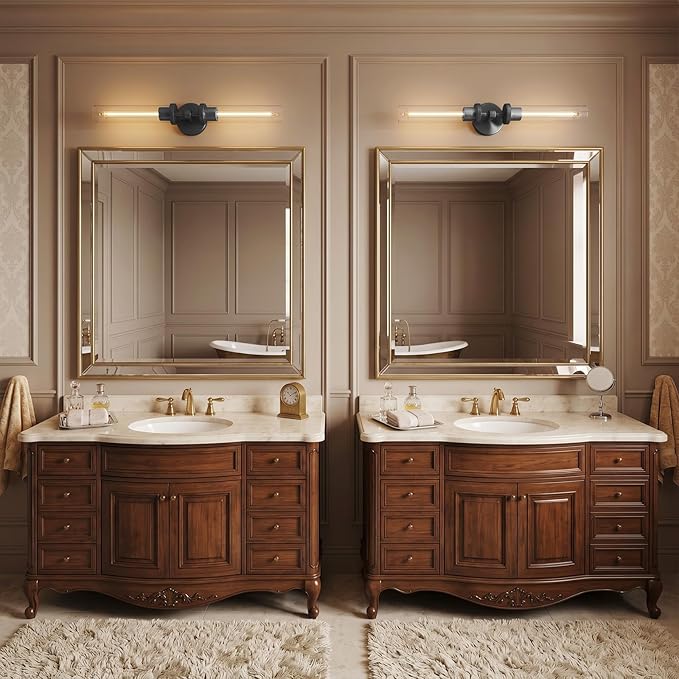 Modern 2-Light Black 30in Knurled Wall Sconces, Double Glass Sconces Wall Lighting, Bathroom Vanity Light Sconces, Wall Lights for Living Room Bedroom Hallway Kitchen Bathroom Mirror Includes bulbs