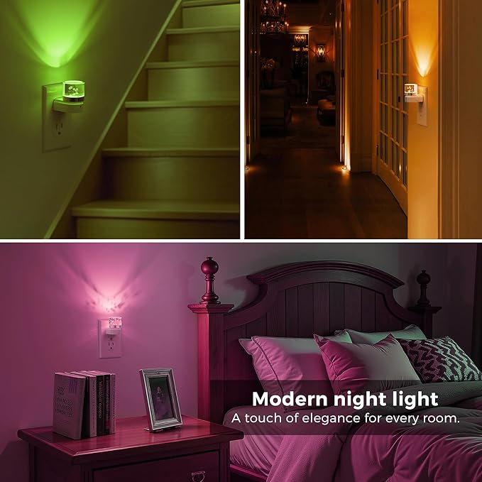 L LOHAS LED Night Light, Night Lights Plug into Wall, Color Changing Nightlight RGB with Dusk to Dawn Sensor, for Halloween, Christmas, Holiday, Hallway Bedroom Kids Room, 2 Pack