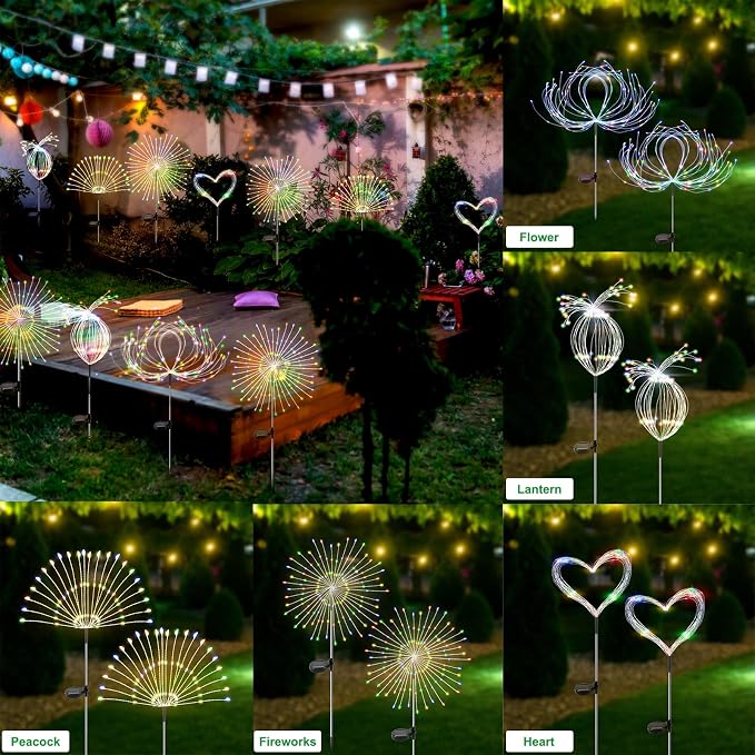 Slyuexu Solar Garden Lights Outdoor Waterproof, 2 Pack 120 LED Solar Firework Lights Decorative Garden Décor Outside for Flowerbed Pathway Party Christmas Decoration, Multicolor