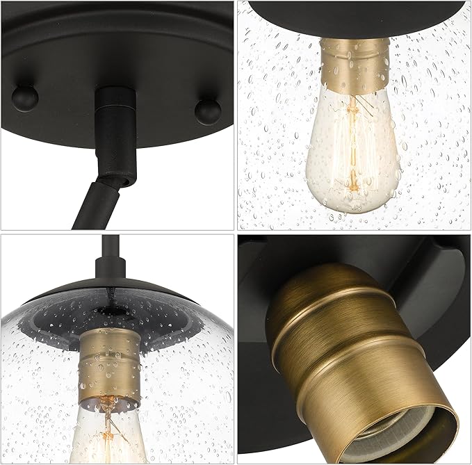 Tawson Globe Pendant Lighting, Black and Gold Pendant Light for Kitchen Island, 9.5 inch Seeded Globe Glass Shade for Kitchen, Hallway, Entryway, Dining Room, Bedroom, Living Room