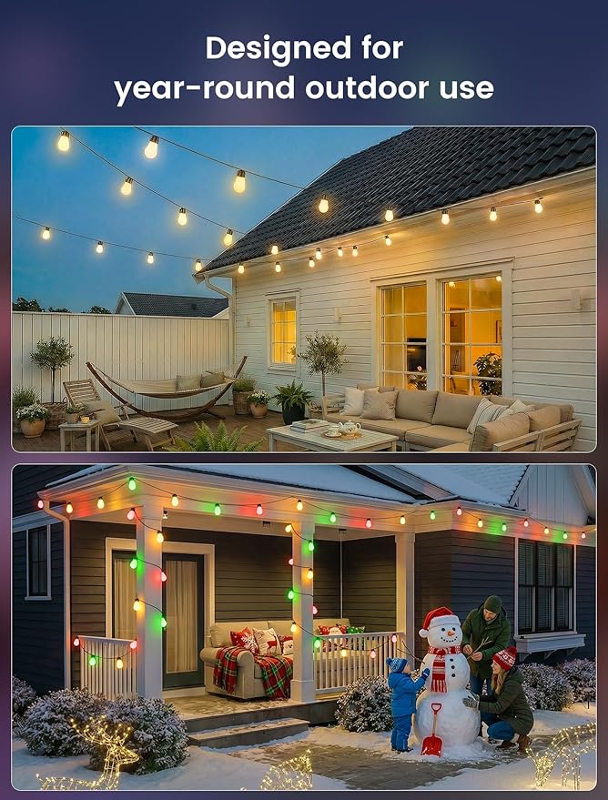 woohaha Outdoor String Lights,45(37+8) FT Smart RGB+IC+Warm White Outdoor Patio Lights with 19 Dimmable LED Bulbs, IP65 Color Changing Light with APP Control&2.4G Remote,for Outside Backyard Decor