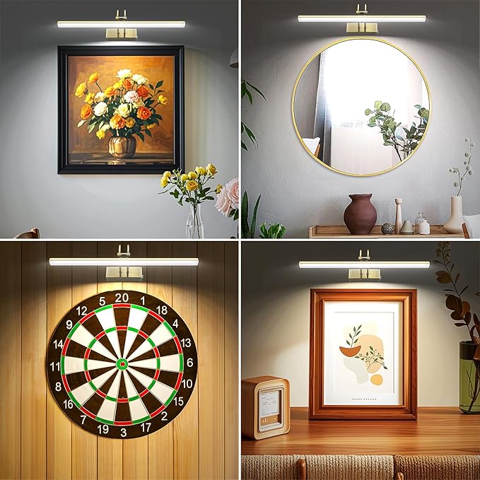 Picture Light, Picture Lights for Wall Cordless, 16inch Picture Lights with Timer and Dimmable, 5000mAh Battery Wall Lights for Display Gallery Painting Art Frame Portrait - Antique Brass 2 Colors