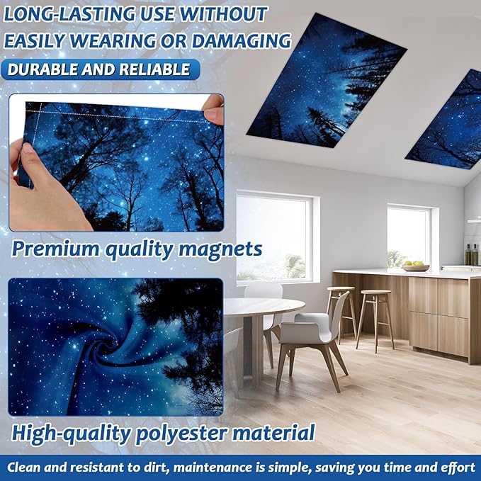 6 Pcs Night Sky Fluorescent Light Covers for Classroom Black Trees Theme Ceiling Lights 4 x 2 Feet Magnetic Light Cover Filter Easy Install for Office Hospitals Home Supplies(Black Trees Sky)